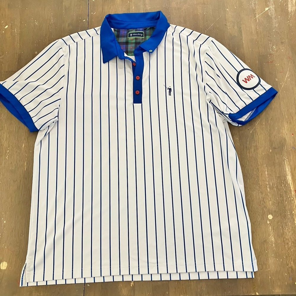 Rare Bill Murray Shirt Mens XL White Striped Polo This Is The Year Chicago‎ Cubs